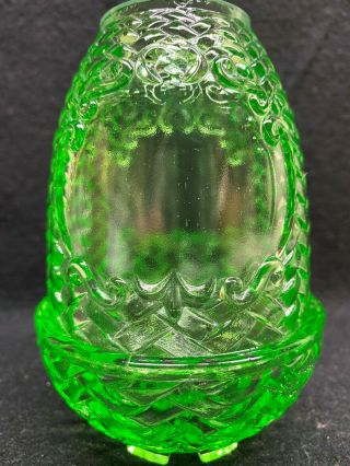 Green Vaseline Glass Fairy Lamp Votive Candle Holder Uranium Basket Weave Light