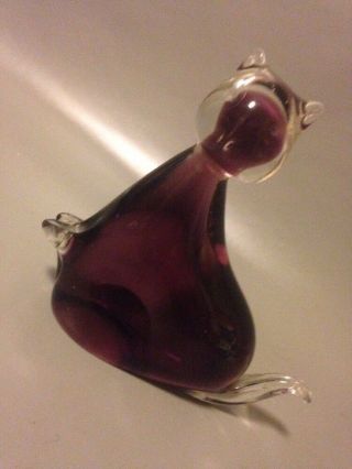 Art Glass Cat Paperweight Vintage Cranberry Pink Glass Ornament Vintage