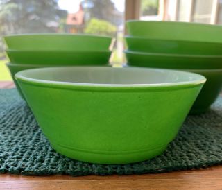 Set Of 8 Vintage Anchor Hocking Green Milk Glass Bowls Oven Proof | Usa 5” Rare