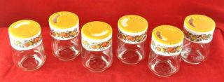 6 Pc Vintage Corning Ware Spice Of Life Glass Jar Spice Shakers Set Gemco 3.  5 "