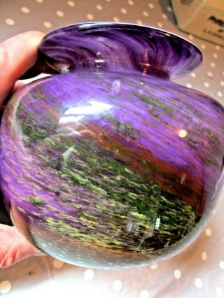 Vintage Scottish Vasart / Strathearn ?? Purple Studio Glass Vase With Inclusions