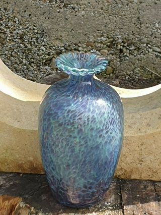 Vintage Island Studio Art Glass Mottled Hand Blown Vase From Guernsey