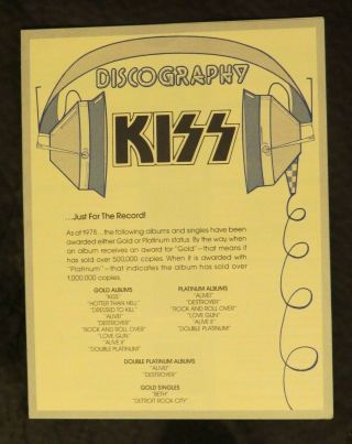 Kiss Army Kit Discographies Booklet Aucoin 1978