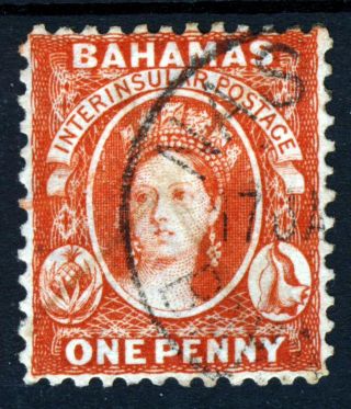 Bahamas Queen Victoria 1882 1d.  Scarlet - Vermilion Wmk Crown Ca P14 Sg 42 Vfu