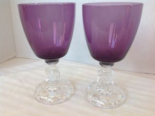 Two Fostoria American Lady Amethyst Water Goblets