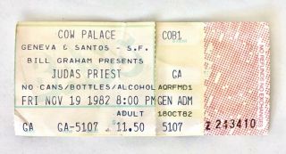 1982 Judas Priest Screaming For Vengeance Concert Ticket Stub Cow Palace Sf