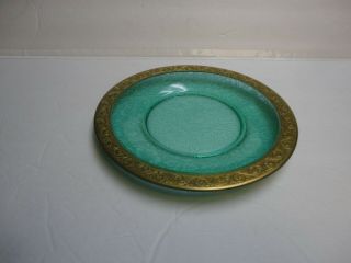 Blue Green Flower Garden With Butterflies 7 " Plate With Gold - Hard To Find