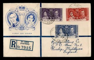 Dr Who 1937 St.  Lucia Kg Vi Coronation Fdc Registered C205317