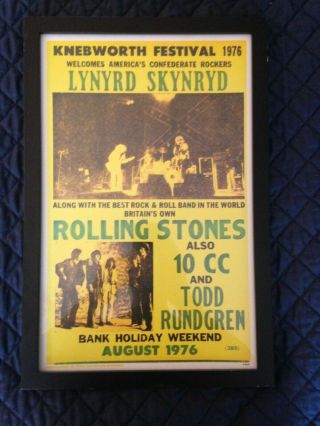 Lynyrd Skynyrd/rolling Stones Poster 1976 Knebworth Festival Framed Nm