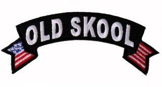 Old Skool Motorcycle Flag Rocker Biker Patch - Vest Hat Iron Or Sew 4 " X 1.  25 "