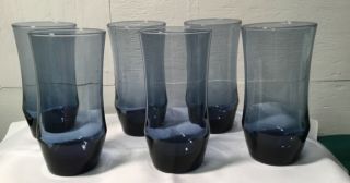 Vintage Libbey Smokey Blue Water,  Tumblers Glasses Set Of 6