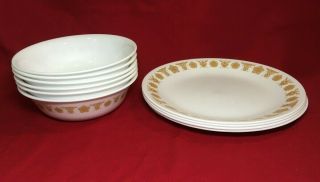 Vintage Corning Corelle Butterfly Gold Soup/cereal Bowls (6) & Salad Plates (4)