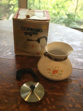 Vintage Wildflower Spring Meadow Corning Ware 6 Cup Tea Pot Kettle W/ Flowers