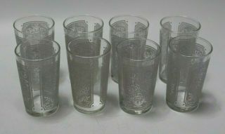 Set Of 8 Vtg Libbey Etched Drinking Juice Shot Glasses Tumblers Mid - Century 3.  5 "