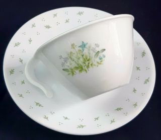 Vtg Corelle By Corning 5 Cups 6 Saucers Hook Handle Wild Flowers Blue Bell Rare