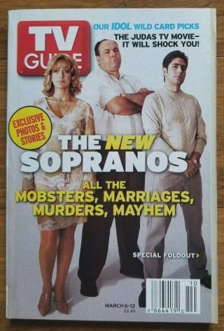 Tv Guide 3/6/04 " The Sopranos " Foldout Cover,  Zach Braff,  " The Office "
