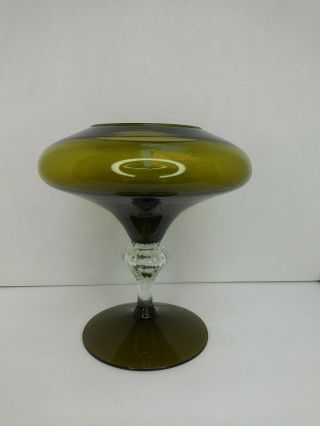 Vintage 12.  5 " Mcm Green Empoli Glass Apothecary Jar Twist Stem Italian