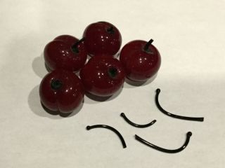 5 Murano Italy Glass Cherries - Great Deep Red Color Stems