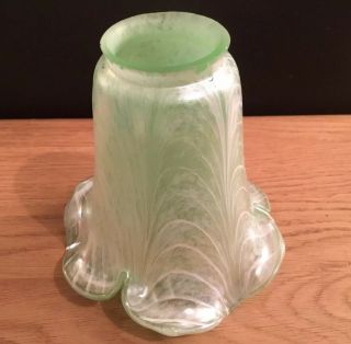 Heron Glass Lamp Shade - Green Frilled - Lovely Example - 5 Inch Tall - Uk Made