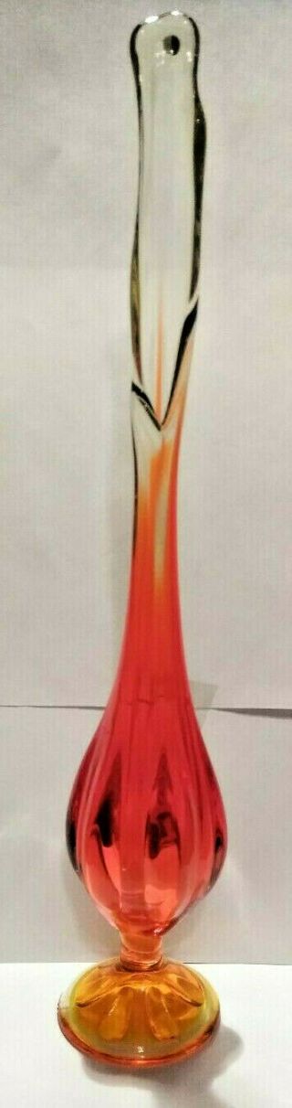 Vintage Viking Red Orange Amberina Stretch Swung Vase 13 " Tall Art Glass