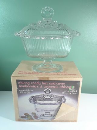 Vintage 1960s Indiana Glass Pedestal Clear Glass Lidded Compote Lace Candy Dish