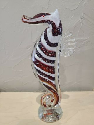 Murano Style Studio Art Glass Hand Blown Sea Horse 8.  5 "