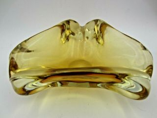 Murano Golden Sommerso Heavy Art Glass Bowl Lobed Design Triangle Shape