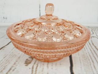 Pink Depression Glass Lidded Large Candy Bowl Dish Windsor Pattern 7.  5 " Wide