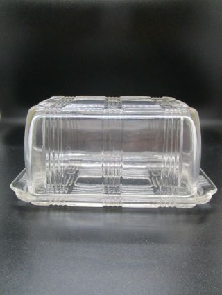 Vintage Hazel Atlas Clear Glass Criss Cross 1 Lb Butter Refrigerator Dish W/lid