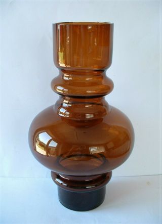 Large Vintage Art Glass Vase - Unusual Shape - Dark Amber / Brown Colourway