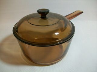 Corning Ware Visions Amber 1.  5l Glass Sauce Pan/pot W/ Lid