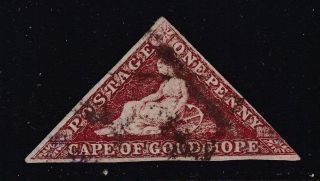 Cape Of Good Hope Sg 18 Scott 12 1863 1d Dark Carmine Triangle Imperf Scv $270