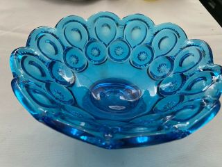 Vintage LE Smith Moon & Stars Compote Glass Footed Candy Dish Gorgeous Blue Rare 2