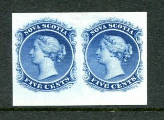 Nova Scotia 1860 5 Cents Blue Plate Proof Imperforate Pair On India Paper