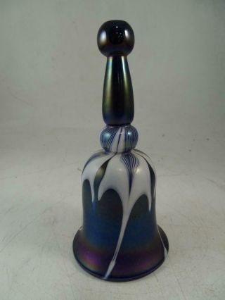 Vintage 1979 Stuart Abelman Art Glass Pulled Feather Studio Hand Bell 7.  5 " Tall