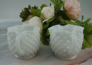 White Milk Glass Hobnail Vintage Sugar and Creamer Set with Ruffled Edge 2