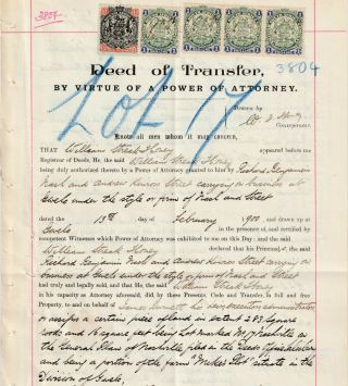 1900 Deed Of Transfer.  Most Attractively Franked & Very Fine Revenue Document.