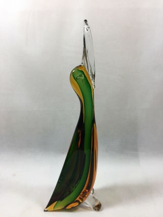 Large Vintage Art Glass Duck Ornament Green / Yellow 2