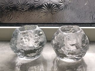 2 Kosta Boda “ Snowball “ Votive Candle Holders By Ann Warff Label And Sig