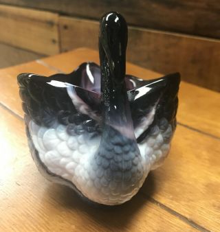 Vintage Imperial Purple & White Swirl Slag Glass Swan Jewelry Trinket Candy Bowl