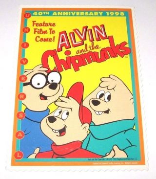 Vintage 1998 Alvin And The Chipmunks 40th Anniversary Movie Tv Promo Postcard