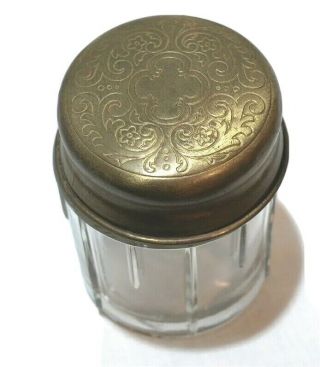 Glass Container Brass Cover Bathroom Jar Toothpick Holder Decorative Antique