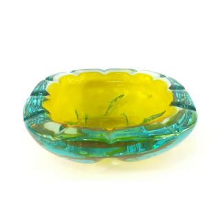 Murano Art Glass Mid Century Yellow Green Bowl Ashtray Vintage