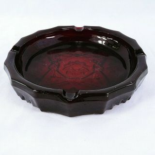 Vintage Anchor Hocking Ruby Red Ashtray 8 " Floral Heavy