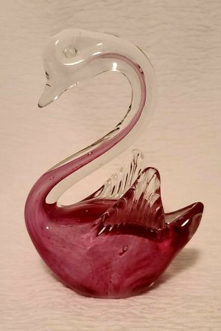 Murano Pink Swan Bird Sculpture Figurine Blown Italian Art Glass Paperweight