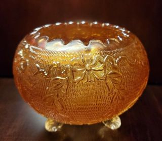 Vintage Iridescent Marigold Garland Pattern Fenton Carnival Glass Rose Bowl