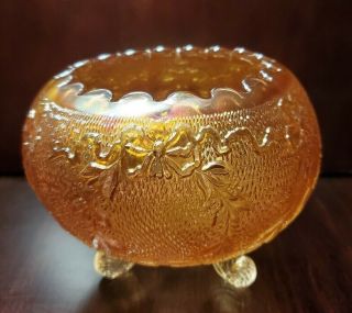 Vintage Iridescent Marigold Garland Pattern Fenton Carnival Glass Rose Bowl 3