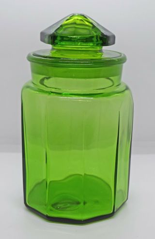 Le Smith Paneled Green Jar / Canister | 10 " Tall
