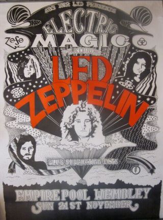 Rare 1971 Led Zeppelin Buffalo Concert Poster Electric Magic Wembley Empire Pool