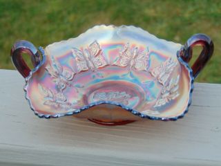 Vintage Fenton Carnival Glass Butterfly Bonbon Candy Or Nut Dish